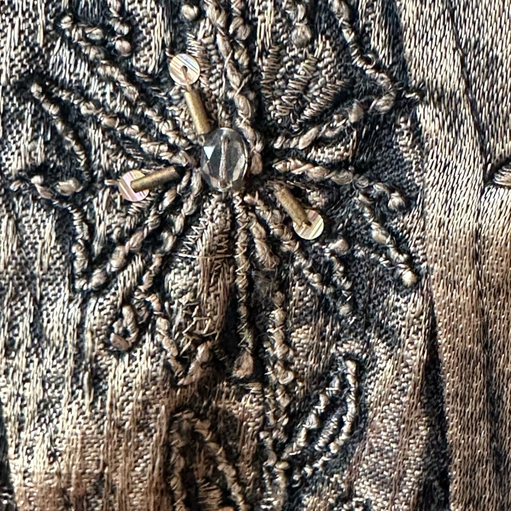 Vintage Flashback Lg Tapestry Embroidered Crocheted Beaded Boho Brown Jacket - Picture 7 of 16